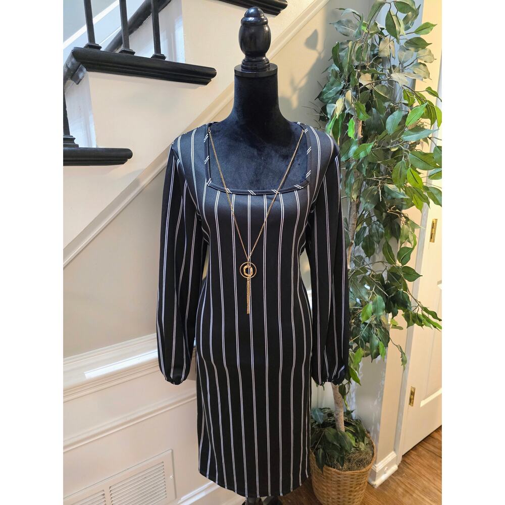 Lexington Avenue Sheath Dress XL Black White Striped Square Neck Party/Cocktail